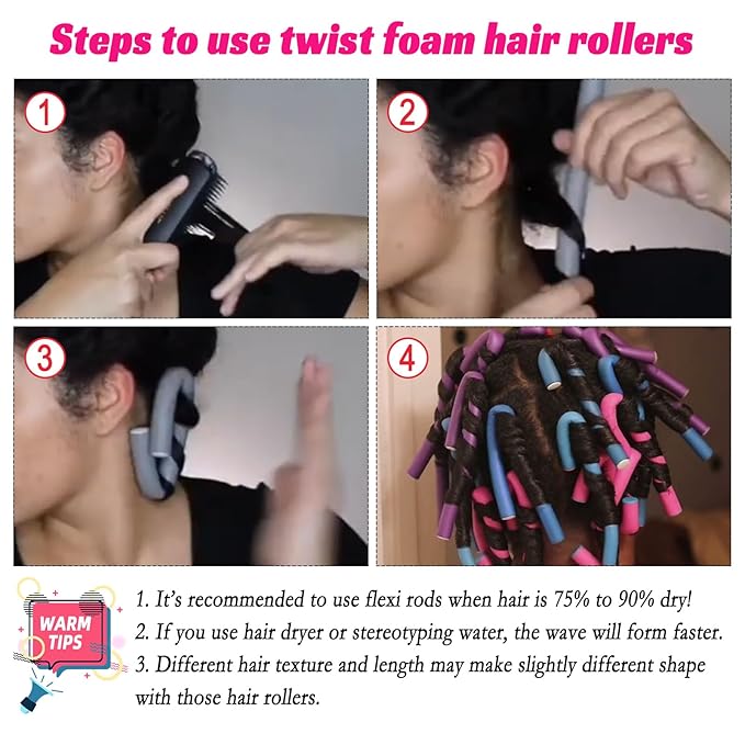 Royota 30PCS 9.45" Flexible Hair Rollers Flexi Hair Rods Foam Curlers Heatless Bendable Twist Flexirod for Short Medium and Long Hair (0.47 x 9.45 Inch, Random Color)