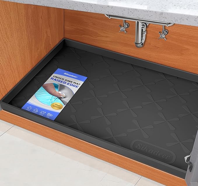 SIKADEER 25" x 19" Under Sink Mat Waterproof, Silicone Mat Kitchen Drawer Shelf and Cabinet Liner, Sink Protector for Kitchen Organizers and Storage, Boot Tray Pet Food Mats