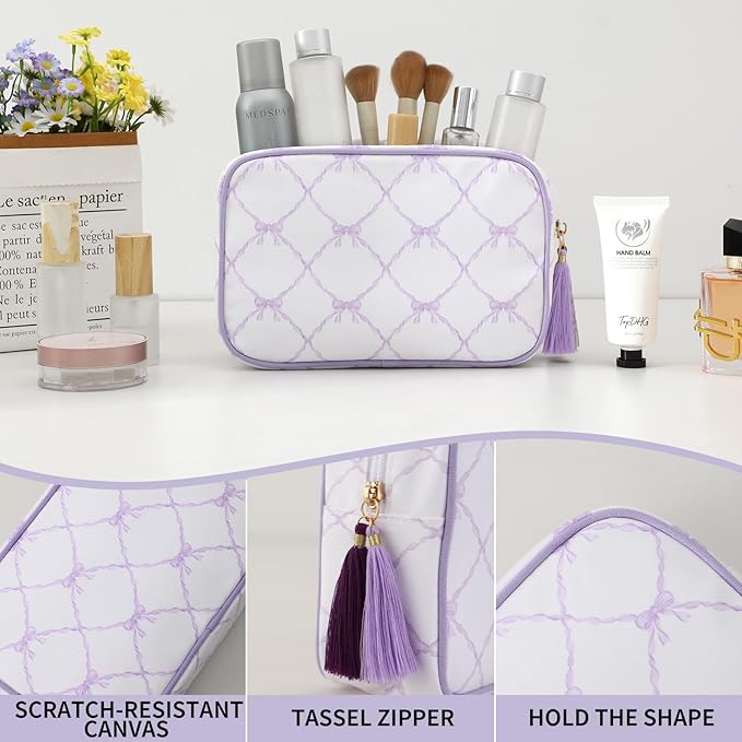 Makeup Bag Travel Cosmetic Bag Organizer Tassel Toiletry Bag Large Canvas Zipper Pouch Mahjong Tile Bag