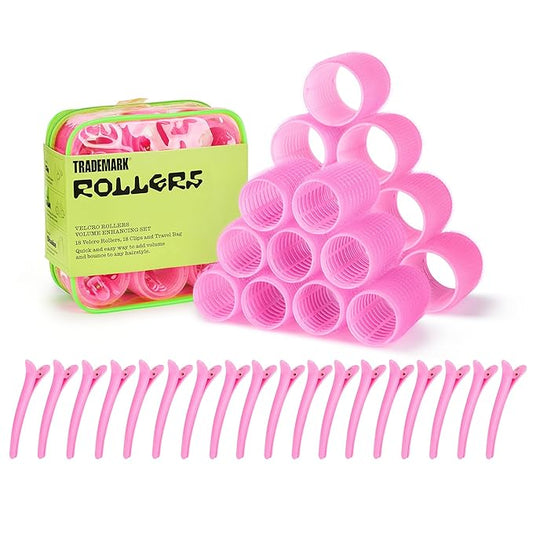 Trademark Beauty Small and Medium Self-Grip Hair Rollers Set – 37-Piece Kit with Rollers, Clips & Travel Case for Lasting Volume, Bombshell Blowouts & Bouncy Hair, Ideal for Short Hair Lengths – Pink