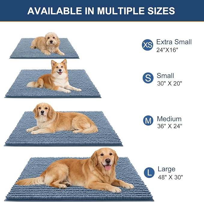 OLANLY Dog Door Mat for Muddy Paws 36x24, Ultra Absorbent Chenille Mud Doormat, Non-Slip Washable and Dirt Trapping Doormat for Indoor Entryway, Quick-Dry Indoor Pet Bed Mats for Dogs, Airy Blue