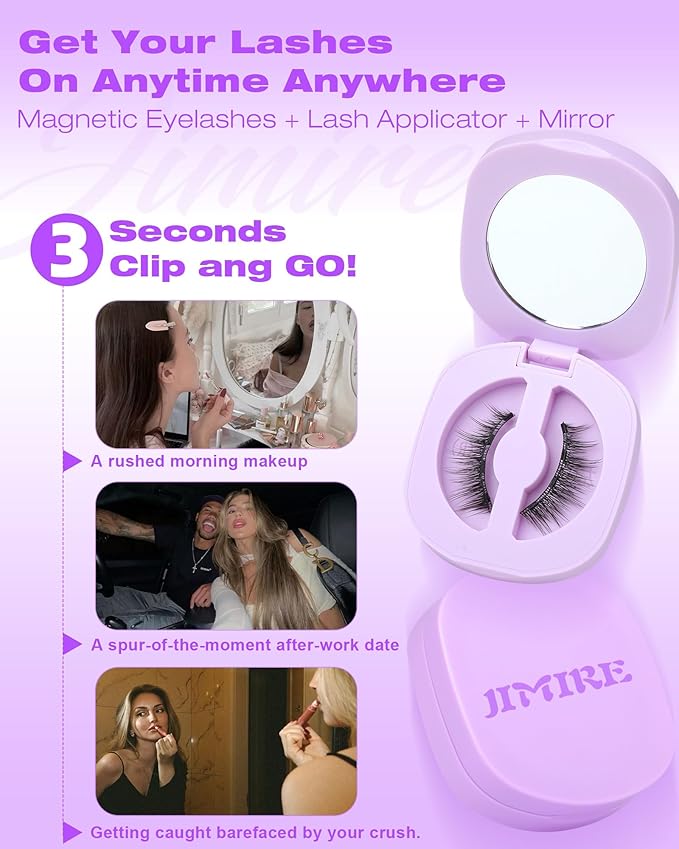 JIMIRE Magnetic Eyelashes Natural Look Wispy Magentic Lashes Reusable Magnetic Eyelashes with Applicator No Glue Needed Press on Magnetic Lashes Quick to Wear