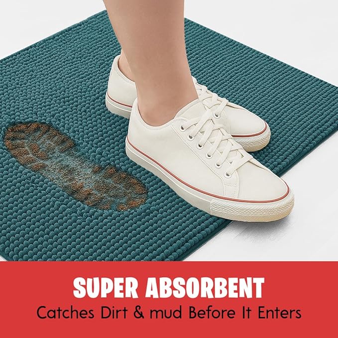 MudGuard Mat™ Dog Door Mat for Muddy Paws, Super Absorbent Microfiber, Non-Slip Indoor Mat, Quick Dry Chenille Mud Mat for Dogs & Entryway, Washable, Atlantic Blue 24" x 60"