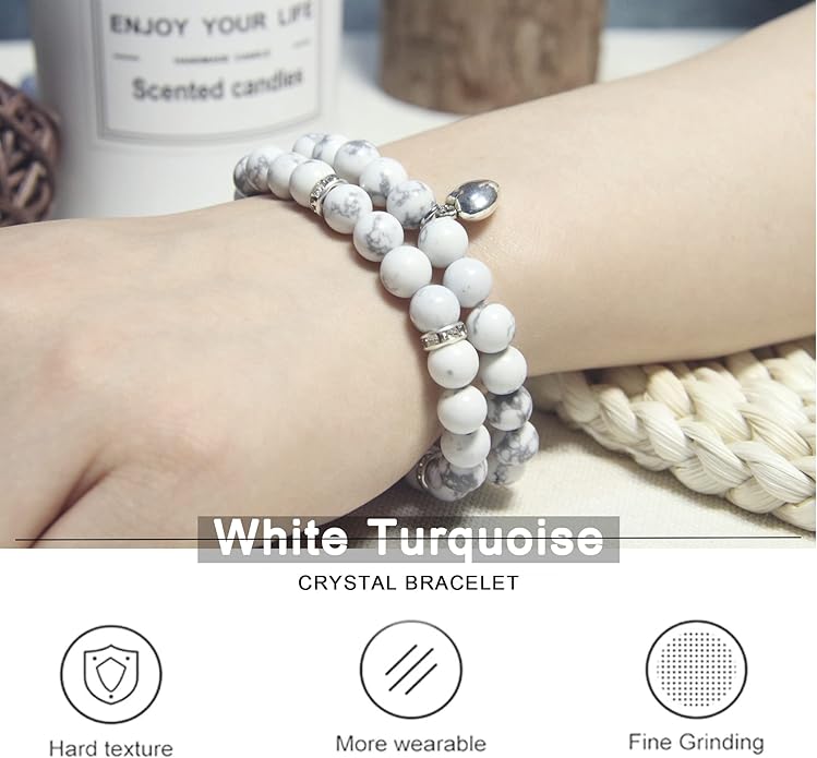 2Pcs Healing Crystal Bracelets for Women Handmade Beaded Bracelet Healing Prayers Crystal 8mm Natural Stone Beads Bracelet Stress Relief Get Well Soon Gifts