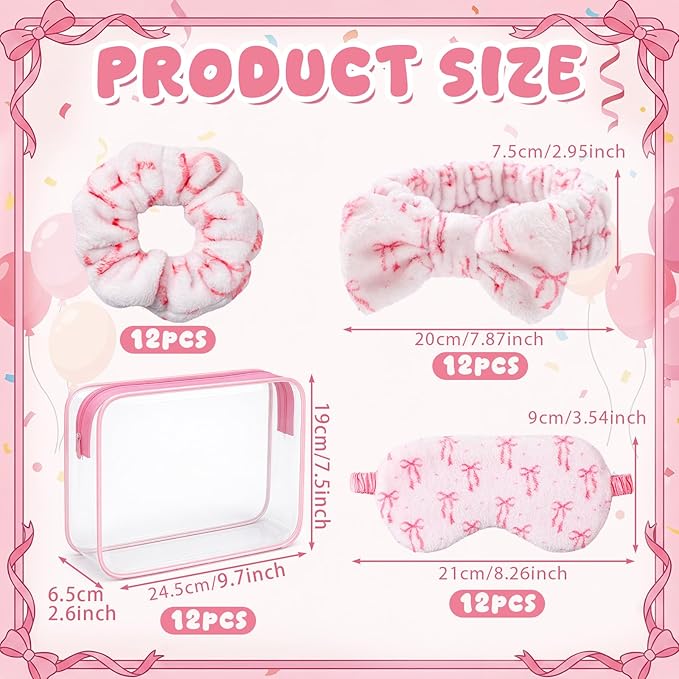 Kajaia 48 Pcs Sleepover Party Supplies for Girls Spa Part Favor Slumber Party Supplies for Women Headband Eye Mask Hair Scrunchies Toiletry Bag