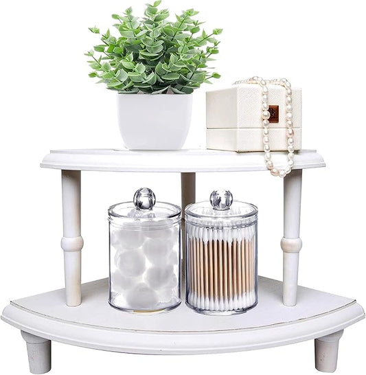 Defined Deco Kitchen Countertop Organizer-2 Tier Stackable Corner Shelf-White Bathroom Counter Organizer-Farmhouse Display Riser,Storage Pedestal Stand for Kitchen Counter Decor,Bathroom Storage Decor