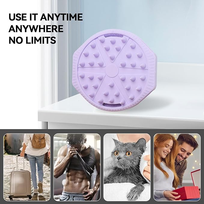 Dual-Sided Silicone Body Scrubber, Silicone Loofah for Shower Exfoliating Body Brush Scrubber for Men and Women for All Skin, Scalp Massager Lather Well＆Easy to Clean (Purple)
