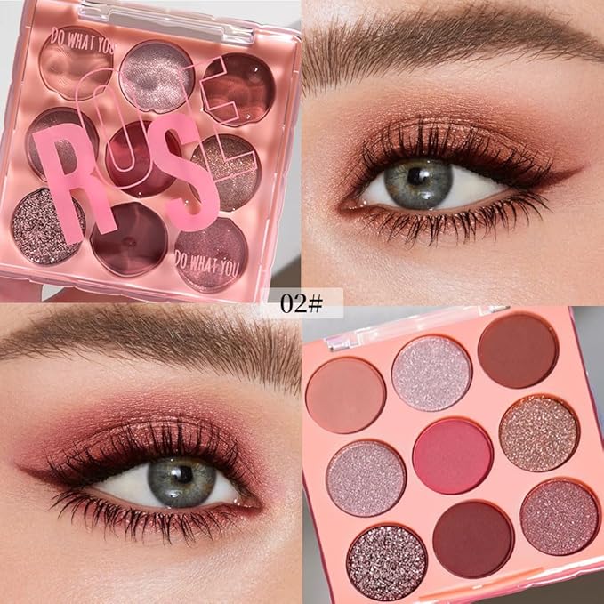 High Pigment 9-Color Rose Nude Brown Eyeshadow Palette–Matte, Shimmer & Glitter Shades Eye Shadow Kit,Long-Lasting Warm Neutrals for Soft Glam&Daily Wear,Blendable Travel-Friendly-Mauve Pink Burgundy
