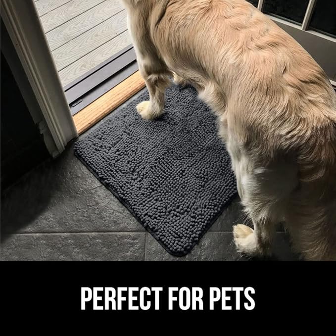 GORILLA GRIP SoakSTOPPER Dog Door Mat, Machine Washable Rug Absorbent Doormat Captures Moisture Mud Dirt, Quick Dry Soft Chenille Entryway Rugs Indoor Entrance Mats for Dog Paws, 24x17 Charcoal