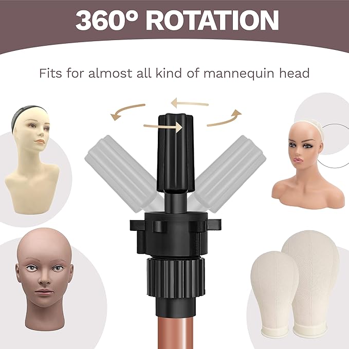 Wig Stand Tripod 50 Inch Metal Wig Mannequin Head Tripod Stand For Hairdressing Training Head Adjustable Wig Tripod Stand with Tool Tray (Latte, Mannequin Head Not Included)