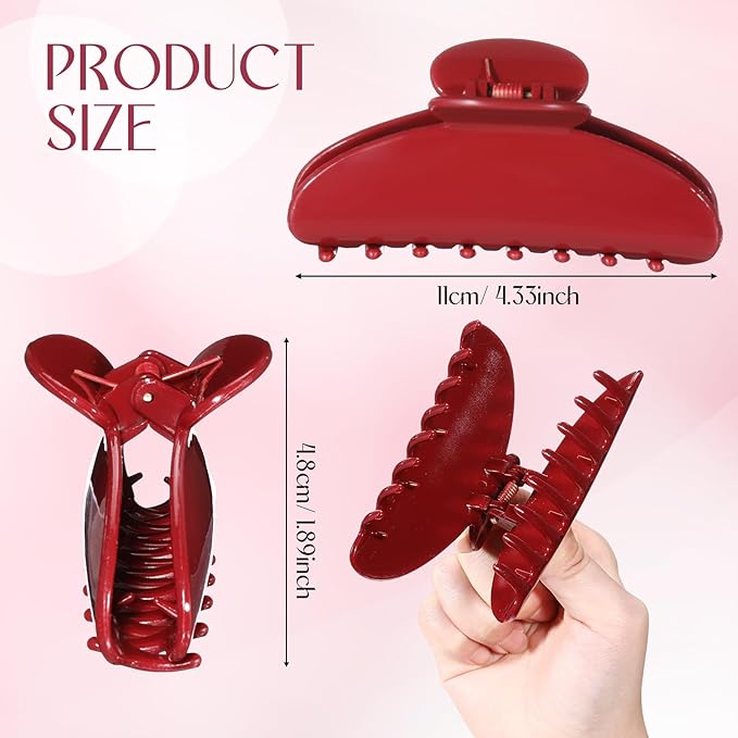 8 Pcs Large Acrylic Hair Claw Clips for Women Non-slip Strong Hold Jaw Clamps for Thick Thin Hair (Glossy,Red)