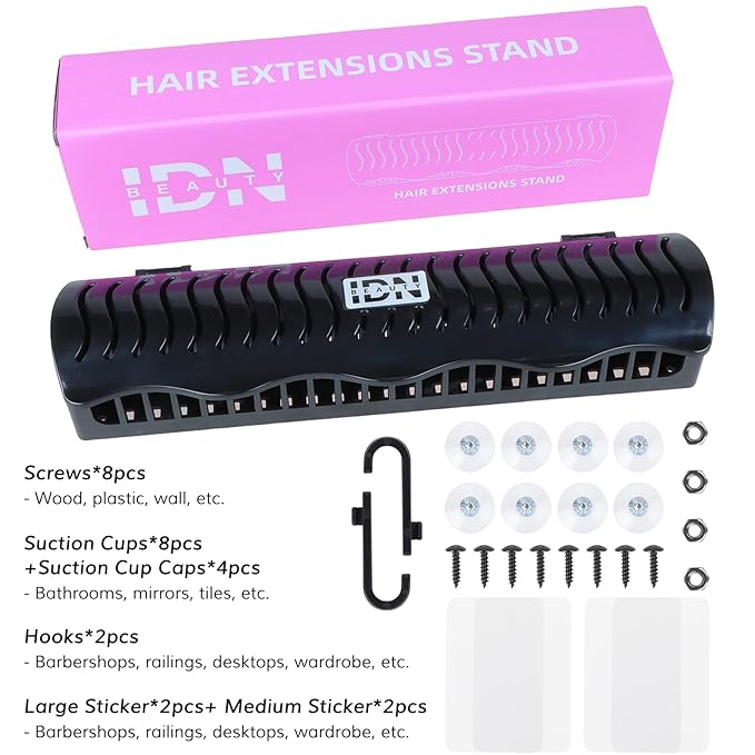 IDN BEAUTY Hair Extension Holder Stand for Styling, 4 Installation Modes With Tool, Hair Extension Holder Designed to Securely Hold Your Extensions for Washing, Styling, Packing and Storing (Black)