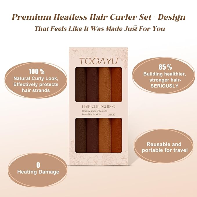 Heatless Curls Overnight Set - 4PCS Jumbo Velvet Hair Rollers to Sleep In, Soft Flexi Rods for No Damage Curls and Wave