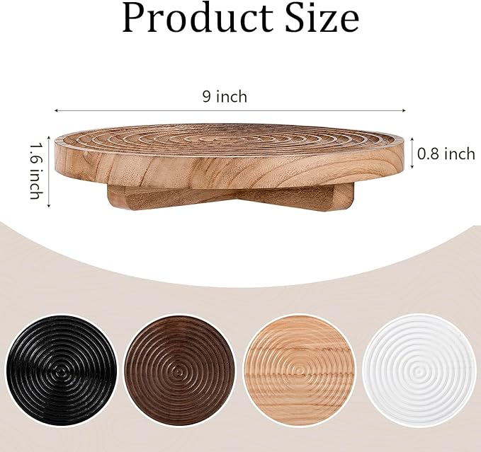 Round Decorative Tray Farmhouse Bathroom Decor Wood Riser Kitchen Countertop Organizer for Perfume, Candle, Plant, 9 inch Browm