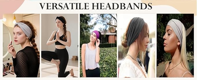 Wide Elastic Head Bands,Fashion,Makeup, Large Knotted Soft Headband for Washing Face, Sports Stretchy Sweat Bands,Headbands for Women, Non-Slip Thick Hair Bands,Workout, Spa, Running, 8-Pack