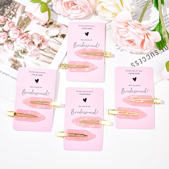 20PCS Bridesmaid Hair Clips - No Bend, Light Pink Hair Clips for Bride, Women & Girls (20Pcs/10Cards)