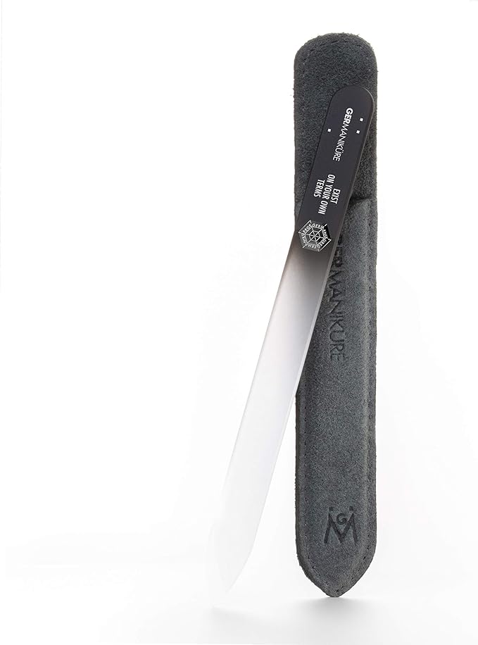 GERMANIKURE Glass Nail File in Suede Sleeve - Exist On Your Own Terms - Professional Crystal Nail File for Natural Nails - Ideal Manicure & Pedicure Tool for Smooth, Easy Shaping - Nail Care Gift