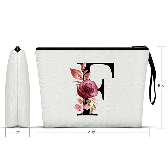 Vavabox A-Z Personalized Makeup Bag, Birthday Gifts for Women Mom, Gifts for Best Friend, Bride Bridesmaid Cosmetic bag (F, White)