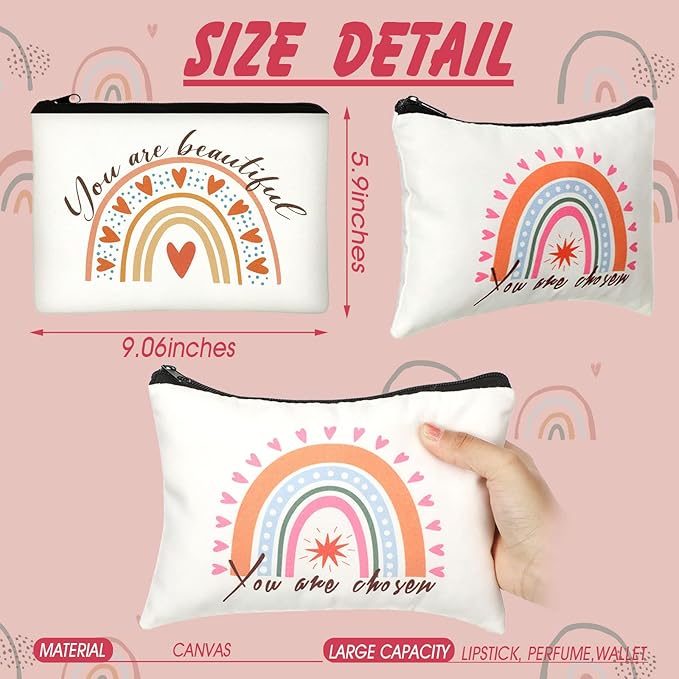 Pinkunn 16 Pcs Valentines Canvas Makeup Bags Bulk Inspirational Christian Women Religious Galentine Gifts Inspirational Bible Verse Pencil Pouch Makeup Bags with Zipper for Travel(Rainbow)