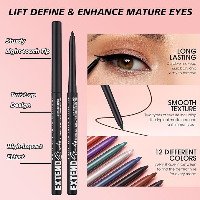 Quick-Drying Smooth-Glide Cream Eyeliner Set, 12 Versatile Shades Available, Waterproof Smudge-Proof Long-Lasting, Beginner-Approved, Safe for Sensitive Eyes & All Skin Types #02