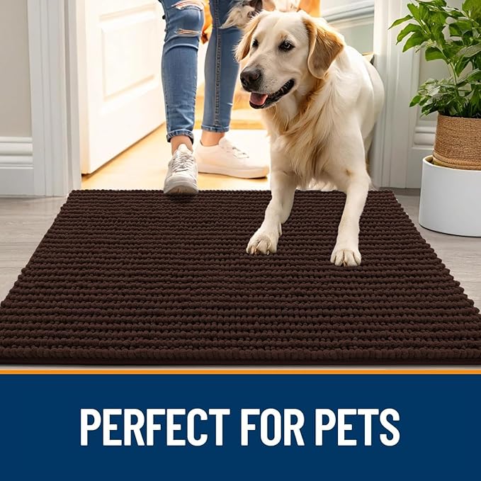 OLANLY Dog Door Mat for Muddy Paws 70x24, Ultra Absorbent Chenille Mud Doormat, Non-Slip Washable and Dirt Trapping Doormat for Indoor Entryway, Quick-Dry Indoor Pet Bed Mats for Dogs, Brown