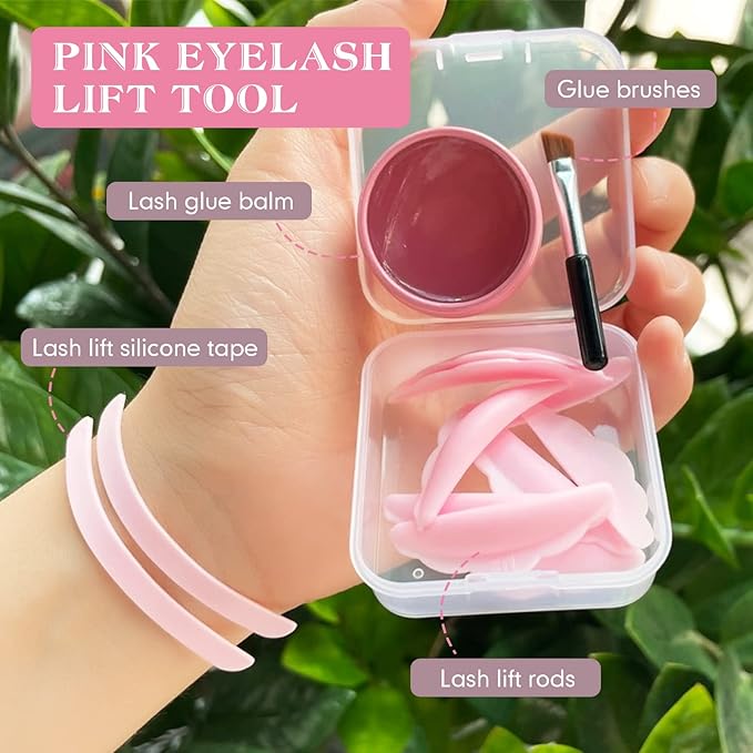 PERMANIA Lash Lift Rods, Great Smell Lash Glue Balm for Eyelash Perm Silicone Curler Pads Reusable Lash Perm Covers Makeup Beauty Tools 17PCS(Pink)