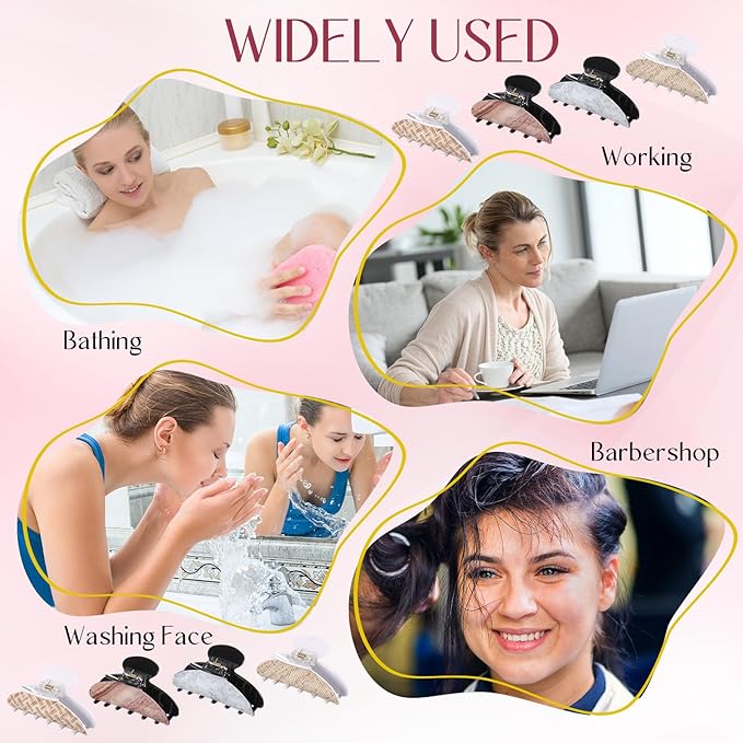 8 Pcs Large Acrylic Hair Claw Clips for Women Non-slip Strong Hold Jaw Clamps for Thick Thin Hair (Marble,Soft Color)