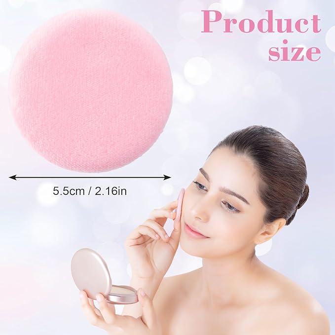25 Pack Round Powder Puffs for Foundation Makeup Applicators, Soft Cotton Skin-Friendly Face Powder Sponge Velour Velet Puffs Pads for Cream Cosmetics- Pink