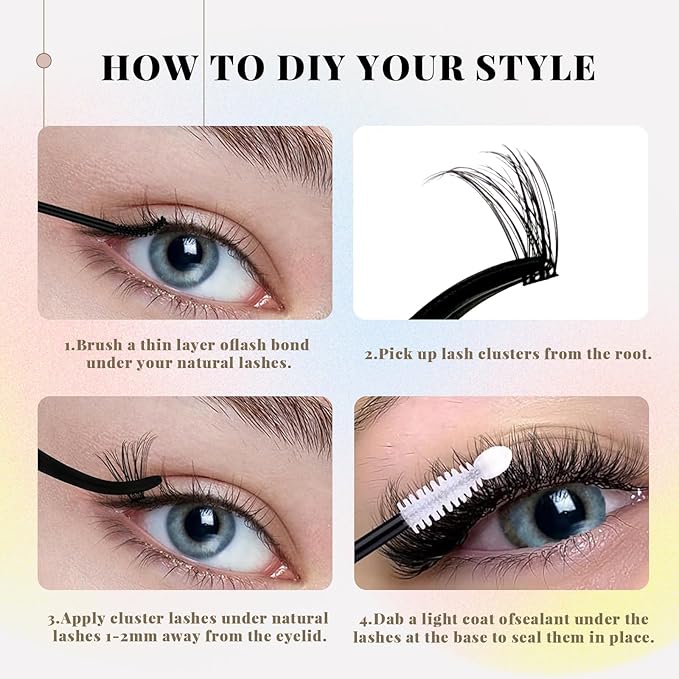 Wispy Lash Clusters, Natural Lash Cluster Eyelash Extensions 320 Pcs C Curl 10-16mm Individual Fluffy False Eyelashes Thin Band DIY for Beginners at Home
