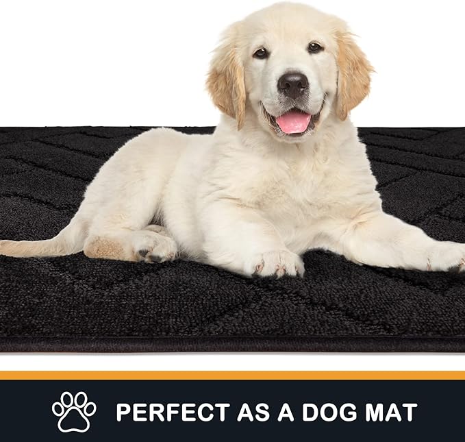 PURRUGS Dirt Trapping Door Mat 24" x 35.5", Non-Slip Machine Washable Entry Rug, Dog Doormat, Indoor Front Door Mat, Super Absorbent Entryway Rug for Muddy Shoes & Paws, Black