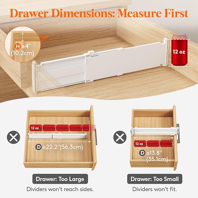 Lifewit 4" High 12 Pack Drawer Dividers, 35 –55cm/13.8-22.5" Drawer Divider for Clothes, Adjustable Dresser Drawer Organizers, Plastic Drawers Separators for Clothes Bedroom Bathroom Kitchen Office