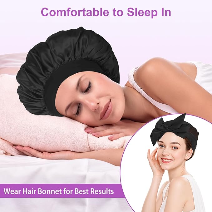 70" Heatless Curls Overnight Hair Curlers to Sleep In for Long Hair, Overnight Curls Heatless Hair Curler No Heat Curlers, Soft Satin Heatless Curling Set with Bonnet for Women - 8 PCS, Black