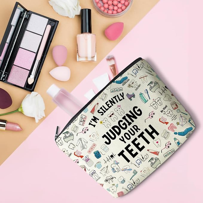 LONGXIN Dentist Gifts for Women Makeup Bag Dentist Gift Dental Hygienist Gift Dental Assistant Gift Dental Graduation Gift Thank You Gift Toiletry Makeup Organizer Zipper Pouch Cosmetic Bag