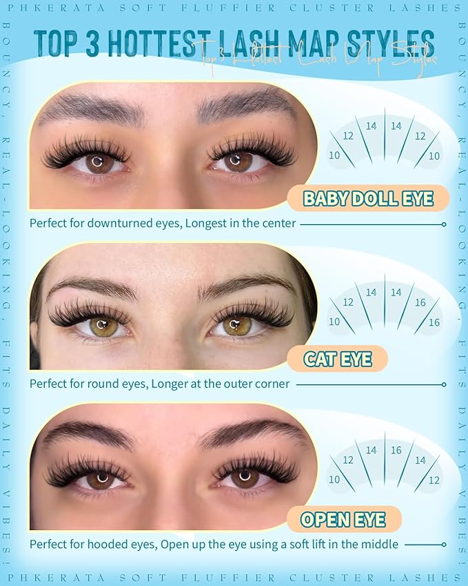 PHKERATA Wispy Lash Clusters Natural Eyelash Clusters Extensions C Curly Individual Lashes Clusters DIY Eyelash Extension with Wide Soft Thin Band,10-16MM,180Pcs