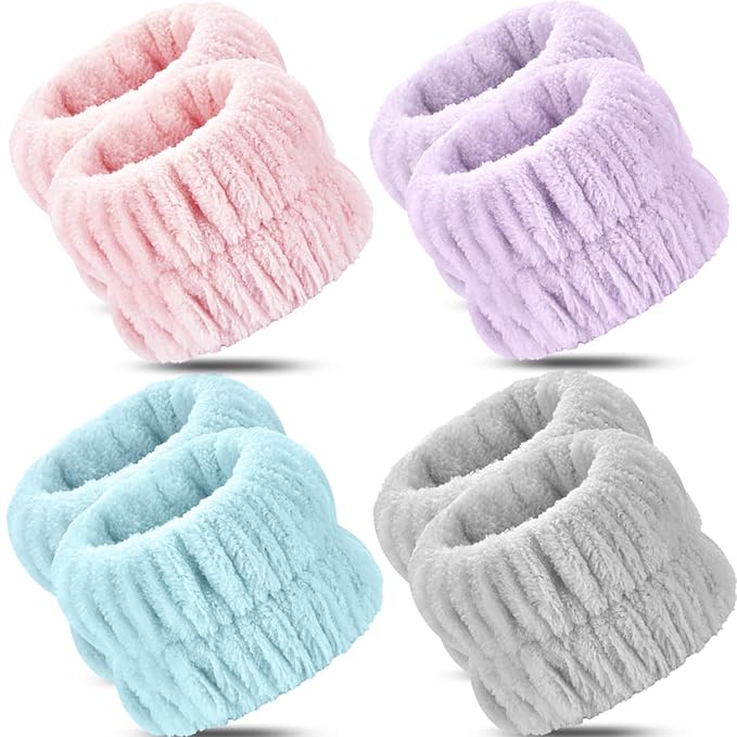 Wrist Bands for Washing Face, 8pcs Spa Face Washing Wristbands, Microfiber Arm Wrist Towels, Absorbent Wash Wristbands for Woman Men, Prevent Water from Spilling Down Your Arms