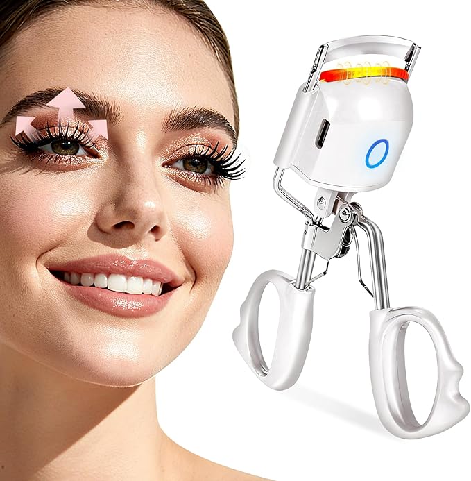 Heated Eyelash Curler Electric Eyelash Curlers 8s Fast Heating Lash Curler Safe Anti-Burn Lash Curler Intelligent Temp Control rizador de pestañas for 24H Long Lasting Curls (White)