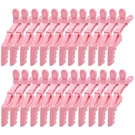 24 Pack Alligator Hair Clips for Styling, Sectioning Crocodile hair Clips Professional Barber Accessories for Salon of Thick Curly Volume Hair (Pink)