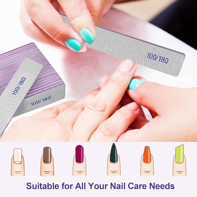 Nail Files (12 Pack), 100/180 Grit Emery Boards Nail File for Natural Nails and Acrylic Nails, Double Sided Emory Boards limas para unas acrilicas Profesional Fingernail Filer Reusable Manicure Gray