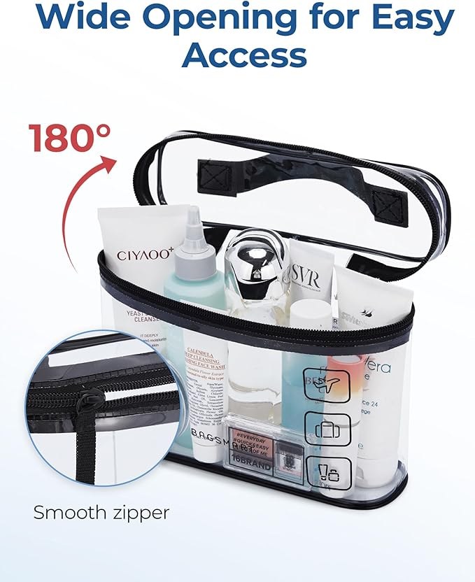 BAGSMART TSA Approved Toiletry Bag, 2 Pack Clear Makeup Cosmetic Bag Organizer, Quart Size Travel Bag for Toiletries, Carry-on Travel Accessories Essentials, Gray-2pcs