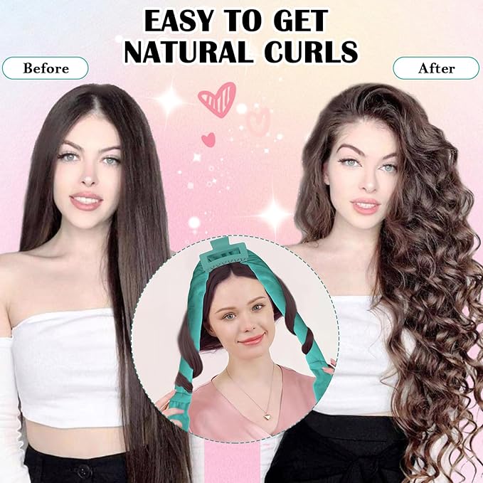 ZILAMPU Hairband, 70 inches, 8 PCS No Heat Curling Rod Headband for Women Girls Long Wave Curl Hair Rollers, Includes Soft Hair Curler, Hair Clip, Elastic Hair Ties, Gifts Set