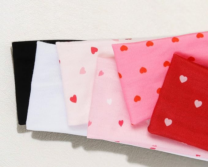 TERSE Valentine’s Day Headbands for Women Valentine Women's Hair Accessories: Cute Heart Print Head Bands for Women's Hair Red Pink Cloth Hairband Gifts 6PCS