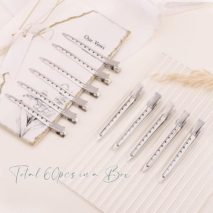 yoyokid 60PCS Hair Clips For Styling, 3.5inch Metal Duck Billed Hair Clips For Styling Sectioning, Curler Alligator Clips Hair Pins For Thick Hair Roller Salon, Silver