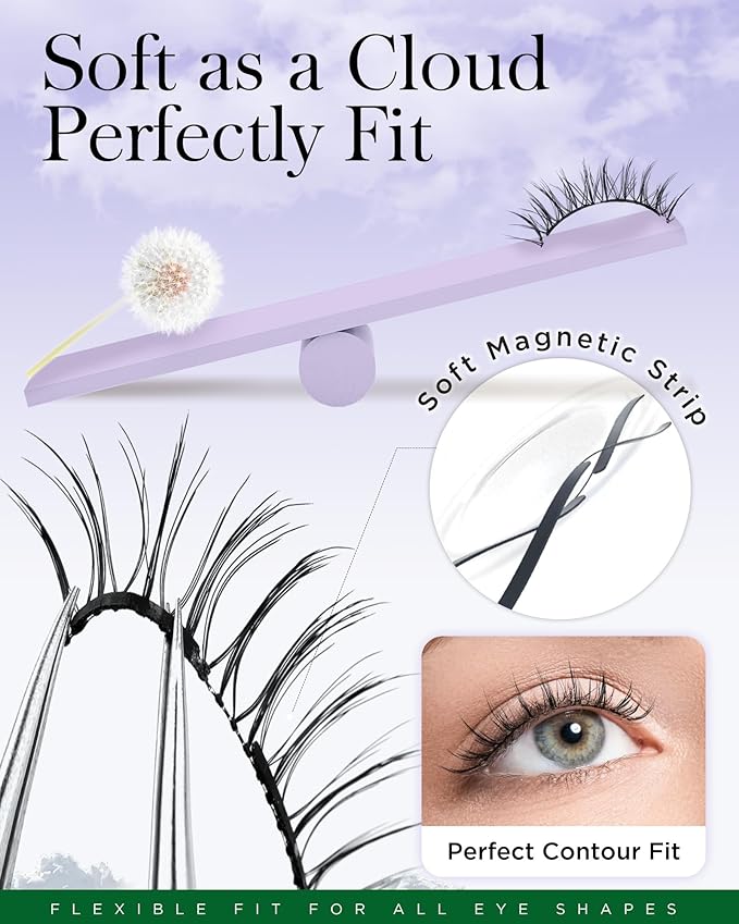 BEYELIAN Portable Magnetic Eyelashes with Applicator Kit All-In-One Box, Upgrade Soft Reusable Magnetic Lashes, No Glue Needed False EyelashesAYT35 (Lightweight & Comfortable)
