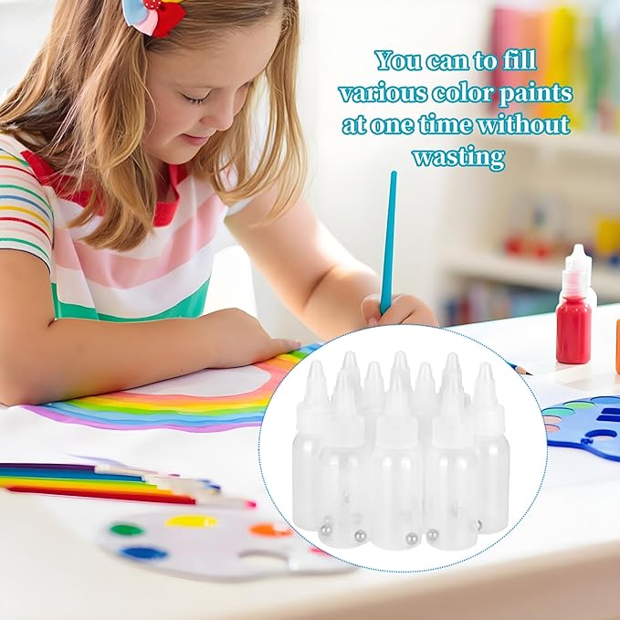 10Pcs 1oz/30ml Paint Bottles, Airbrush Paint Bottle Jars Clear Empty Plastic Mixing Squeeze Bottles with Ball Jar Resealable Scale Mixer
