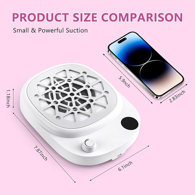 Nail Dust Collector, heemeei Protable 10 Speeds Dust Collector Nail Tech with 30 Pcs Disposable Filter Papers, 6000RPM Powerful Lightweight Nail Vacuum for Beginner Acrylic Nail Manicure Home Salon