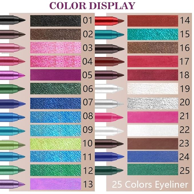 evpct Pink Glitter Eyeliner Pencils for Eyes, Pink Metallic Shimmer Eye Liner Pencil Makeup Waterproof Smudge Proof, Colored Gel Waterline Eyeliner Liquid, Face Eye Paint Stick Halloween Makeup 03