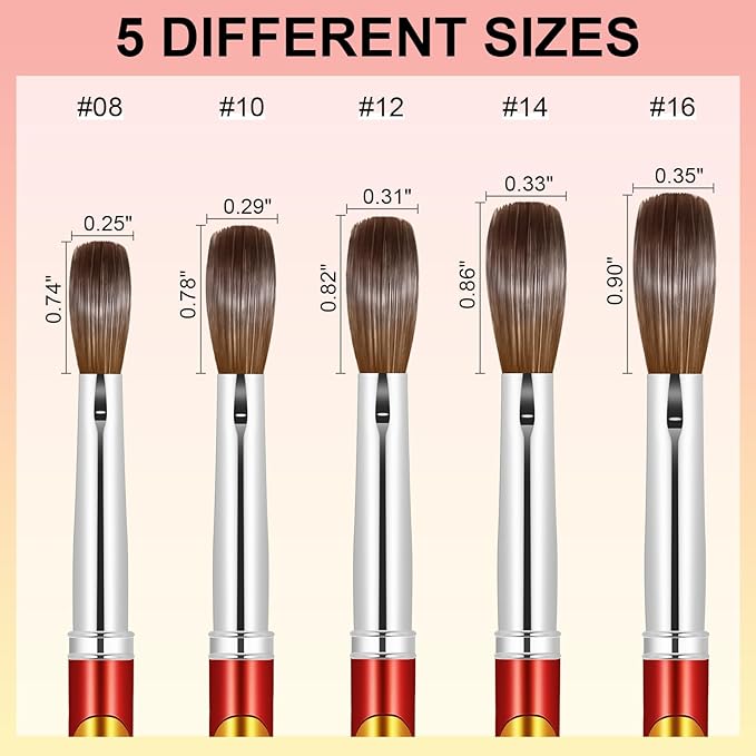 Acrylic Nail Brush Size 12, 100% Pure Kolinsky Nail Art Brushes for Acrylic Application, Sturdy Handle Oval Shaped Acrylic Powder Nail Design Tools for Professional Manicure DIY