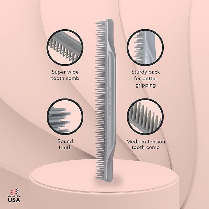 Allegro Combs 3 Row Detangling Comb, Wide Tooth Curl Defining Brush for Women's Curly Hair, Perfect for Stylists, Made in USA, 1 Piece (Gray)