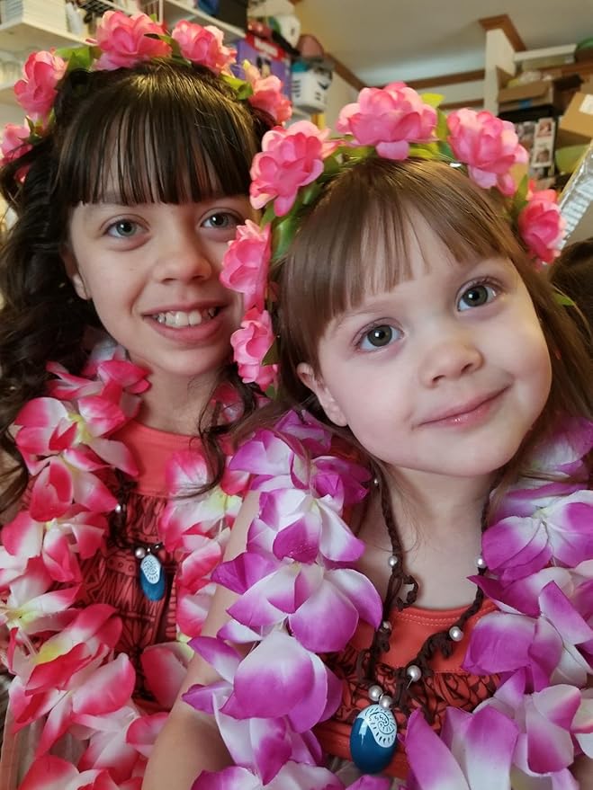 Hawaiian Leis Set,Hawaiian Luau Flower Leis Necklace Headband Bracelets Set,Essential Party Decorations for Birthday, Graduation, and Wedding Celebrations (Purple)