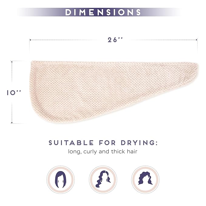 2 Pack Microfiber Hair Towel Wrap for Women, Anti Frizz Quick Drying Hair Turban for All Hair Style, Absorbent and Lightweight (Beige)